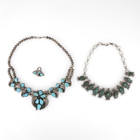 Felicia Eustace + Esther Wood, Two Silver and Turquoise Necklaces with Matching Ring