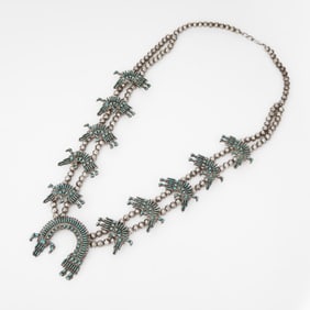Zuni, Necklace with Rainbow Man Naja and Knife Wing Designs, ca. 1970