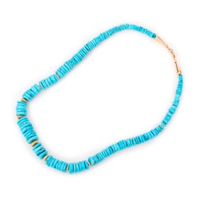 Pueblo, 14k Gold and Turquoise Heishi Necklace