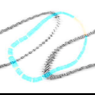 Pueblo, 14k Gold and Turquoise Heishi Necklace: Pueblo14k Gold and Turquoise Heishi Necklace14k gold, Sleeping Beauty turquoisehanging length: 9 1/2 in. (24.1 cm.) Private Collection, Colorado