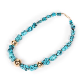 Southwest Style, Gold and Turquoise Nugget Necklace