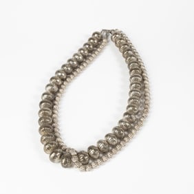 Attributed Diné (Navajo), Two Silver Fluted Bead Necklaces, ca. 1970