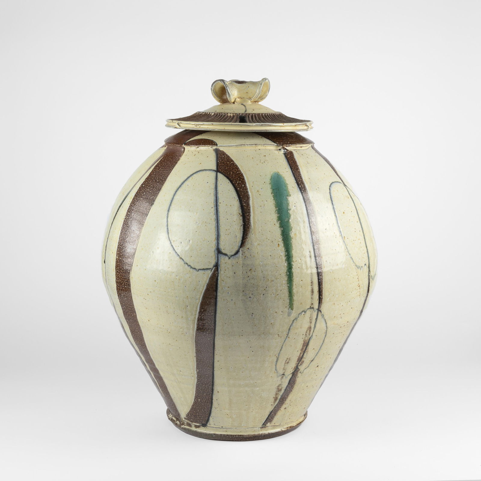 Josh DeWeese, Beige and Brown Lidded Jar: Josh DeWeeseb. 1963Beige and Brown Lidded Jarfired clay, glazesinscribed: [artist's signature]height: 28 x diameter: 22 in. (71.1 x 55.9 cm.) The John P. Coolidge Collection (former Director of