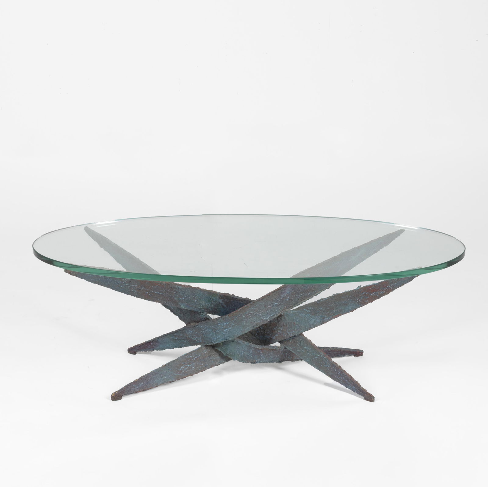 Silas Seandel, Vintage Torch Cut Coffee Table, ca. 1965: Silas Seandelb. 1937Vintage Torch Cut Coffee Table, ca. 1965metal, glasshaving a 3/4 inch thick removable glass top16 1/4 x 47 1/2 x 24 in. (41.3 x 120.7 x 61 cm.) Form Gallery, Albuquerque, New