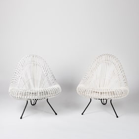 Janine Abraham + Dirk Jan Rol, Sculptural Rattan Lounge Chairs, ca. 1955
