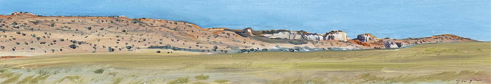 Woody Gwyn, Barranca: Woody Gwynb. 1944Barrancaoil on papersigned lower right: gwyninscribed verso: "Barranca" / W.G.2 1/2 x 14 3/8 in. (6.4 x 36.5 cm.), frame: 14 3/8 x 25 1/4 x 2 in. (36.5 x 64.1 x 5.1 cm.) G