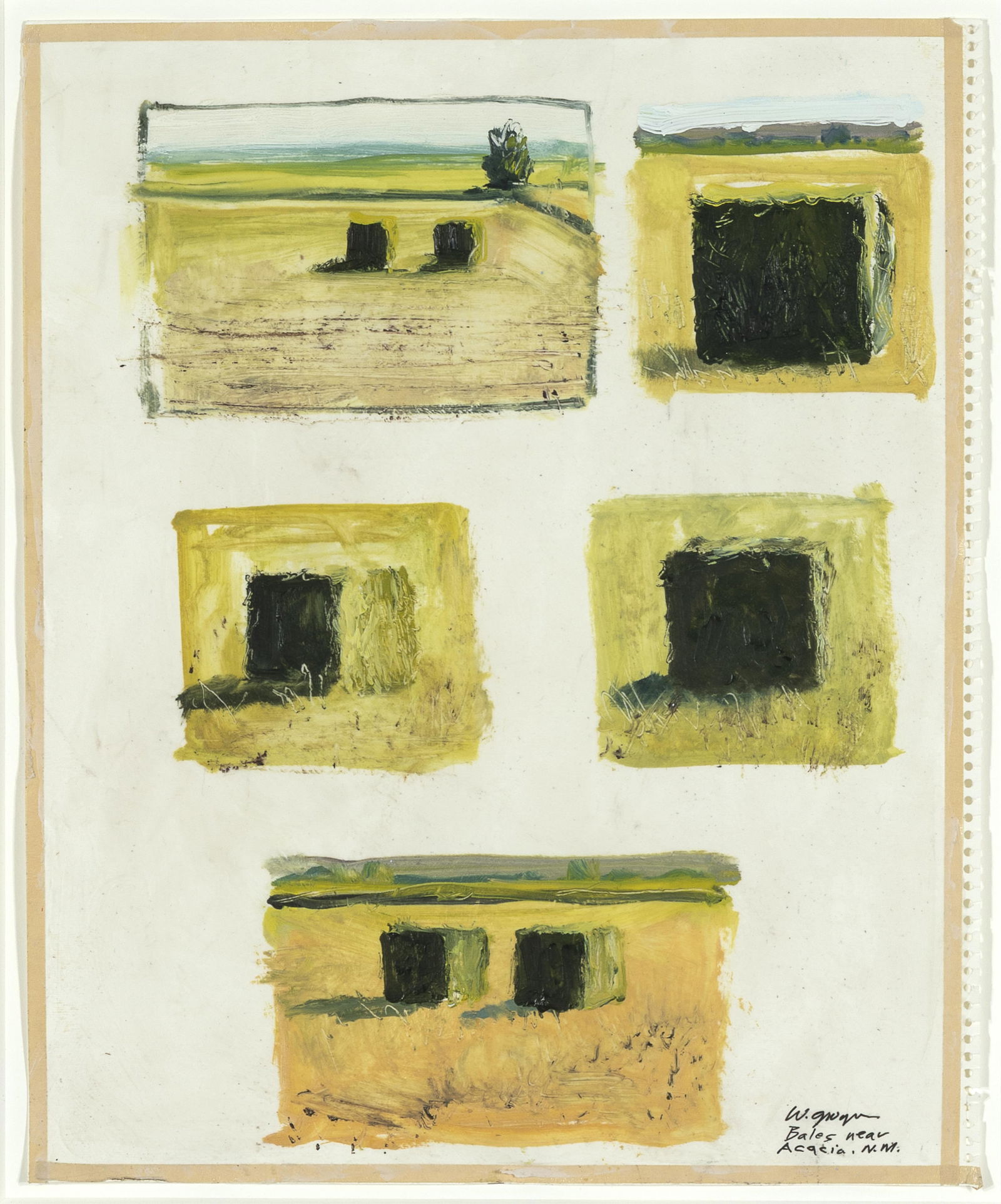 Woody Gwyn, Bales Near Acacia, N.M.: Woody Gwynb. 1944Bales Near Acacia, N.M.oil on papersigned and titled lower right: W. Gwyn / Bales near Acacia, N.M.from Woody's personal sketchbook16 x 13 in. (40.6 x 33 cm.), frame: 24 1/4 x 2