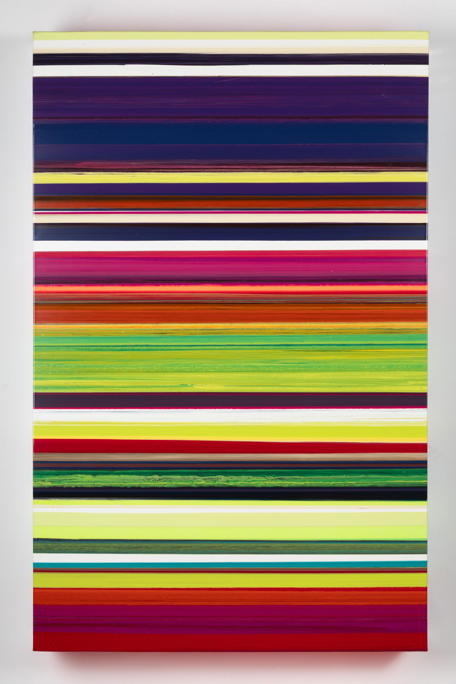 Thierry Feuz, Technicolor Stratus (Indiana), 2006: Thierry FeuzSwiss/Austrian, b. 1968Technicolor Stratus (Indiana), 2006lacquer, acrylic on canvasinscribed verso: Up Feuz '06 stratus / Thierry Feuz / Technicolor stratus (indiana) / 200643 3/8 x 27 3/