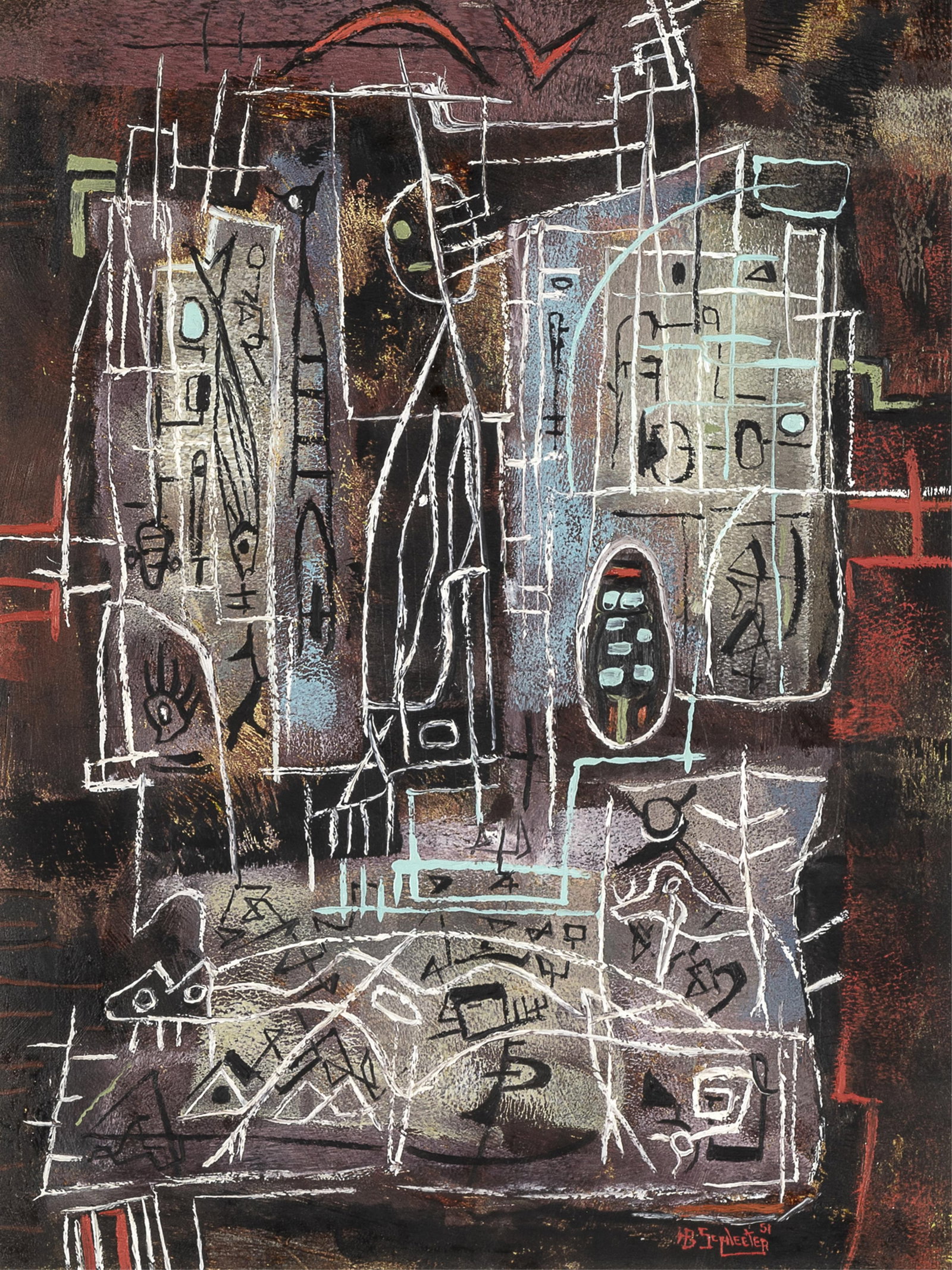 Howard Behling Schleeter, Variations on a Pictograph, 1951 (1 of 3)