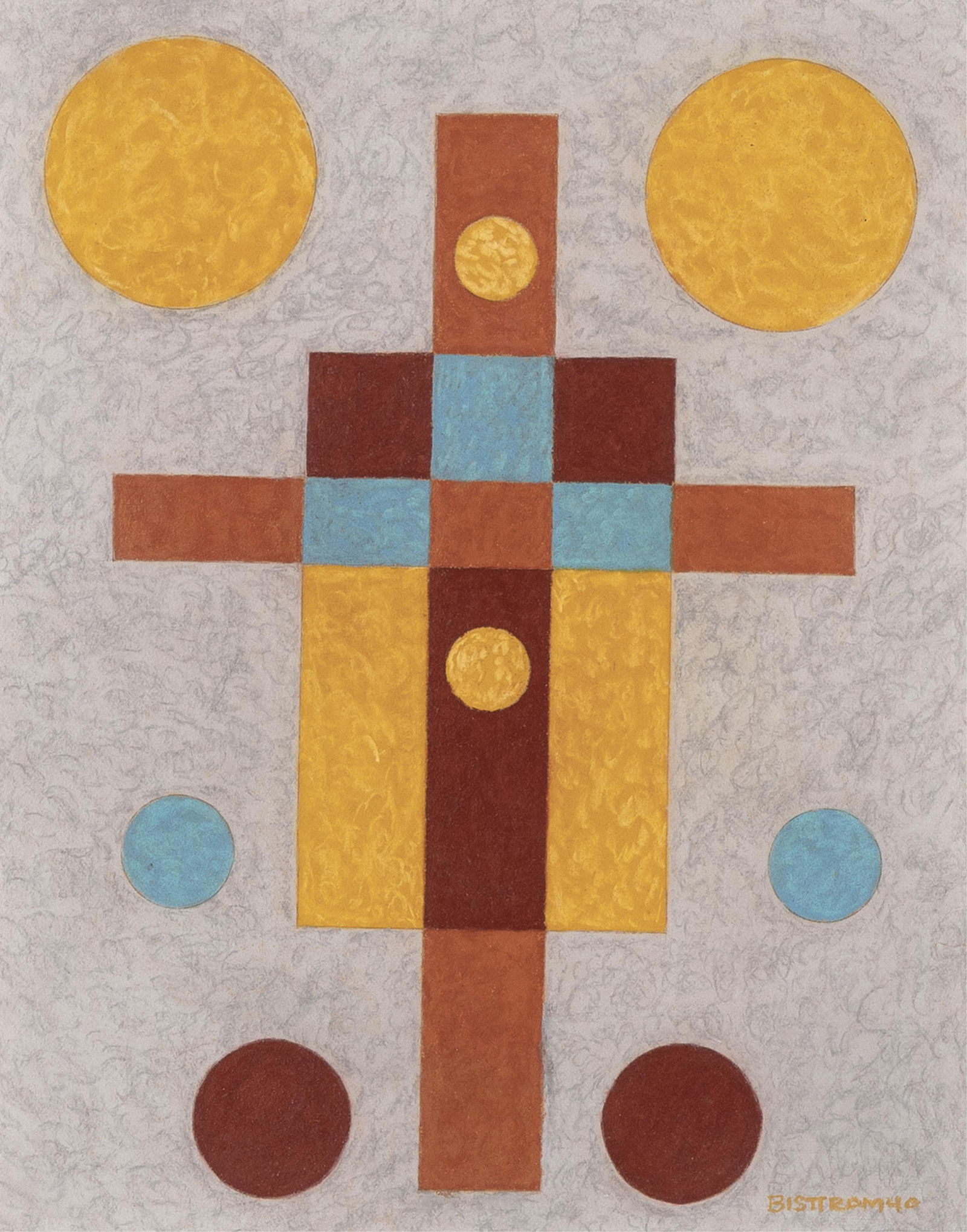 Emil James Bisttram, Untitled (Cross), 1940: Emil James Bisttram1895 - 1976Untitled (Cross), 1940encaustic, wax crayon on papersigned and dated lower right: BISTTRAM4013 5/8 x 10 5/8 in. (34.6 x 27 cm.), frame: 20 1/4 x 17 1/4 x 1 3/4 in. (51.4