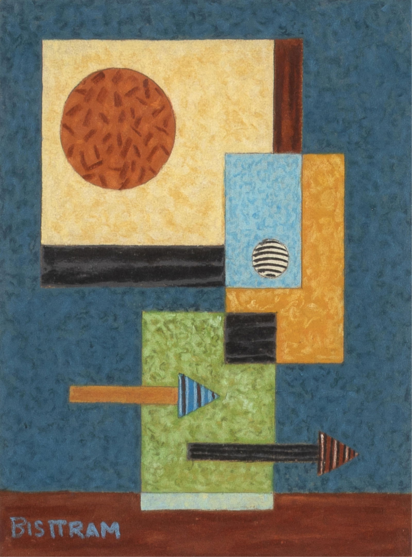 Emil James Bisttram, Directions: Emil James Bisttram1895 - 1976Directionsencaustic, wax crayon on papersigned lower left: BISTTRAM7 x 5 1/2 in. (17.8 x 14 cm.), frame: 17 1/4 x 15 1/2 x 3/4 in. (43.8 x 39.4 x 1.9 cm.) Private C