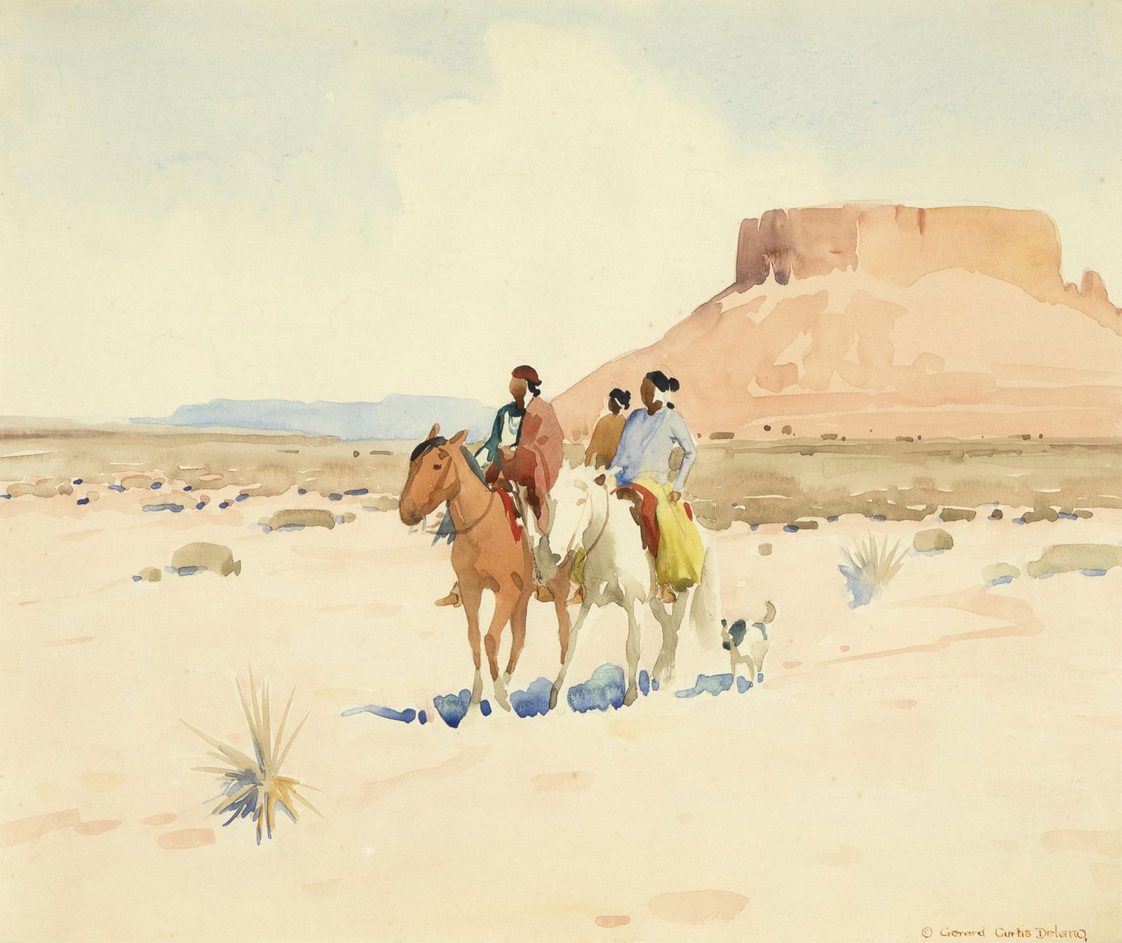 Gerard Curtis Delano, Navajos: Gerard Curtis Delano1890 - 1972Navajoswatercolor on artist boardsigned lower right: © Gerard Curtis Delanoinscribed verso: "NAVAJOS" / ORIGINAL WATERCOLOR / BY / GERARD CURTIS DELANO / (COPYRIGHTED)1