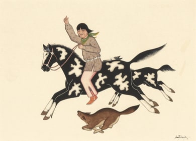Alfonso [Awa Tsireh] Roybal, Untitled (Rider, Horse, and Fox)