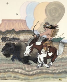 Quincy Tahoma, Untitled (Buffalo Hunt), 1952