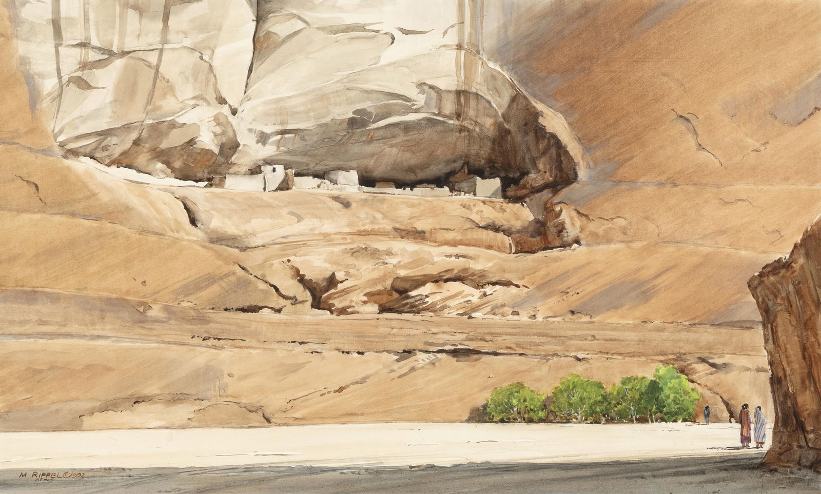 Morris Rippel, The Anasazi, 1992: Morris Rippel1930 - 2009The Anasazi, 1992watercolor on boardsigned and dated lower left: M. RIPPEL © 1992 / SFWSinscribed verso: "THE ANASAZI" / (WATERCOLOR ON BOARD) / 13 1/2" x 22" / M. RIPPEL © 1