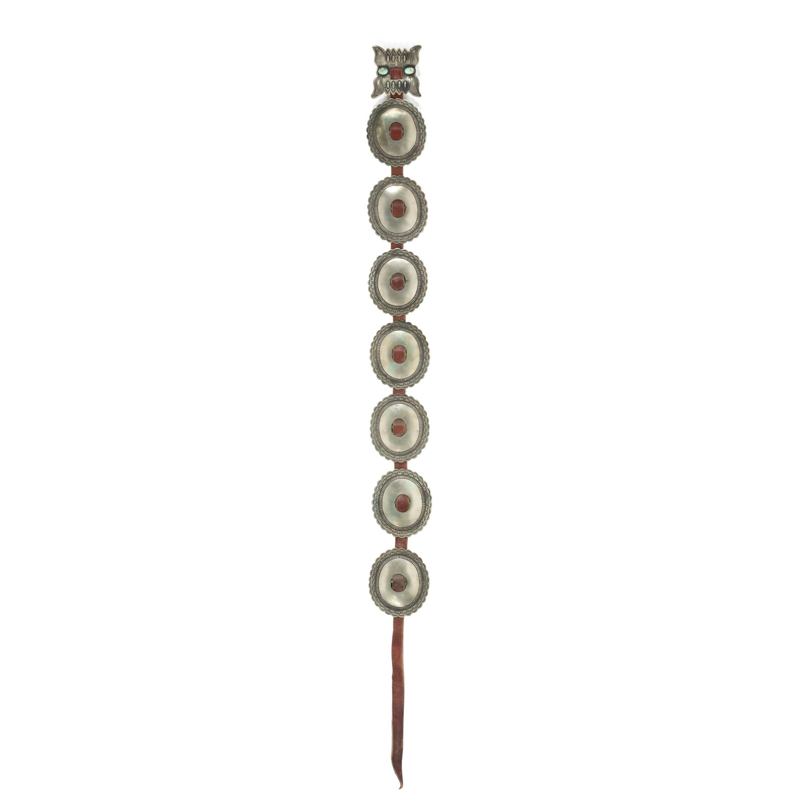 Attributed Diné (Navajo), First Phase Revival Concho Belt with Butterfly Buckle, ca. 1995 (1 of 3)