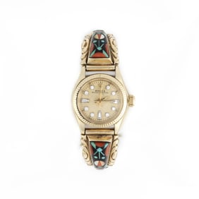 Wayne + Virginia Quam, Gold Rolex Watch with Multi Stone Zuni Inlay