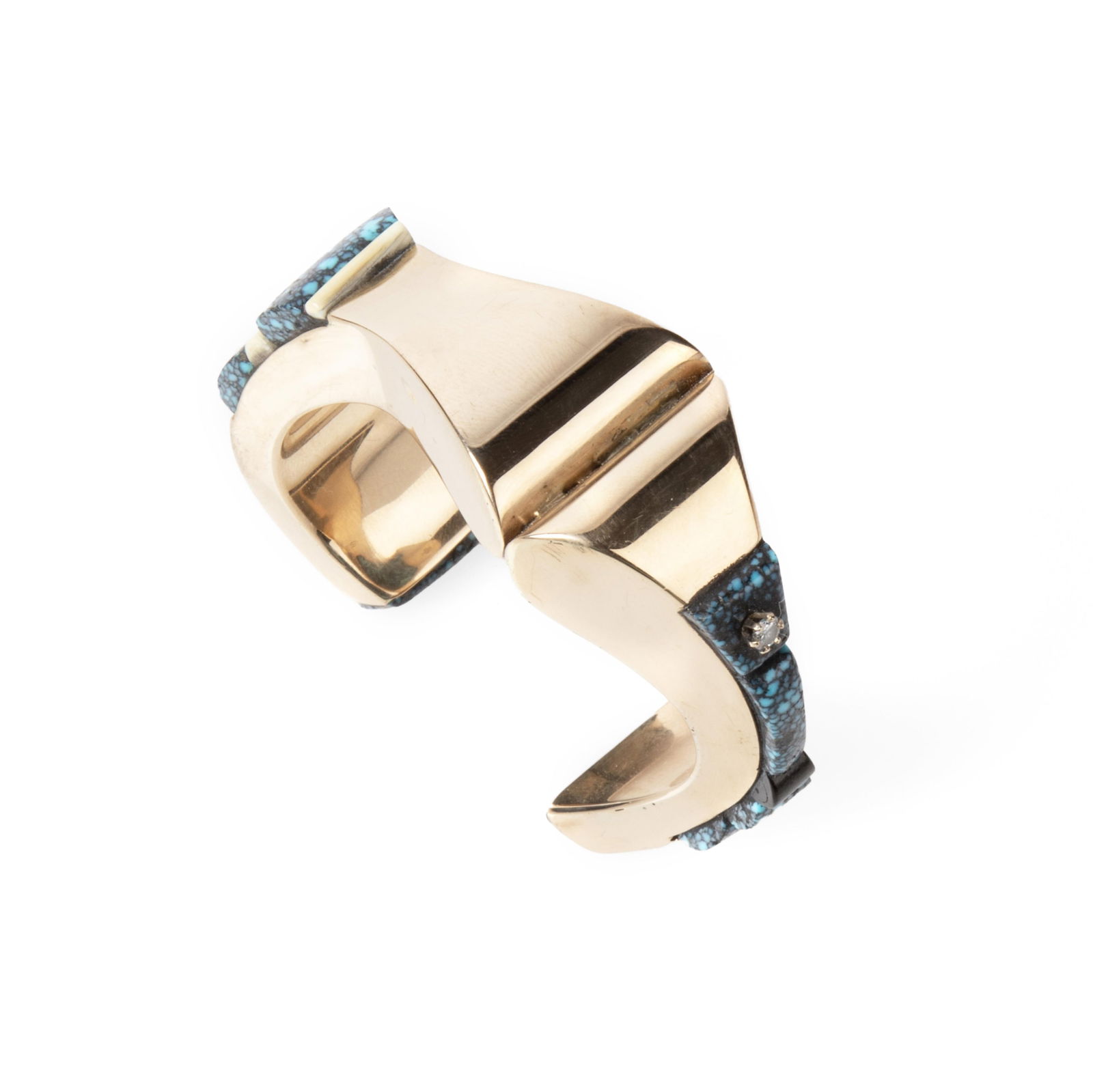 Steve Ballard, 14k Gold Cuff Bracelet with Landers Turquoise, ca. 1975 (1 of 5)
