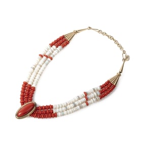 Larry Vasquez, Three-Strand Gold + Coral Necklace