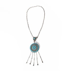 Mary + Lee Webothee, Silver and Turquoise Cluster Pendant Necklace, ca. 1985