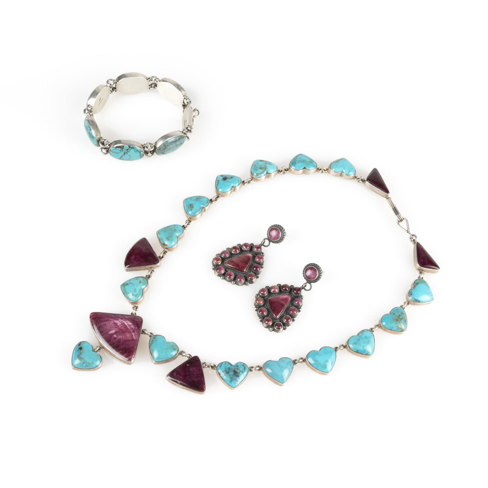 Various Artists, Turquoise and Spiny Oyster Set of Three: Necklace + Bracelet + Cluster Earrings (1 of 3)