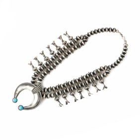 Silver and Turquoise Squash Blossom Necklace, ca. 1995