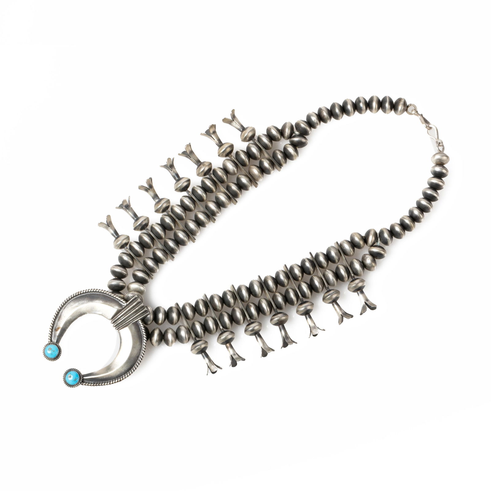 Silver and Turquoise Squash Blossom Necklace, ca. 1995 (1 of 4)