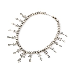 Linda Marble, Silver Beaded Cross Necklace, ca. 2007