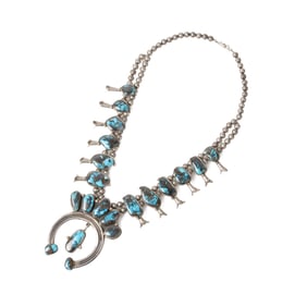 Diné (Navajo), Silver and Turquoise Squash Blossom Necklace, ca. 1975