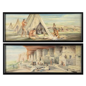Raphael Lillywhite, Pair of Mural Studies: Plains Indians + Pueblo Cliff-Dwellers