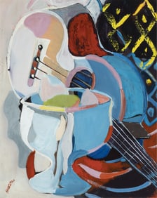 Beatrice Mandelman, Untitled (Still Life with Guitar and Fruit)