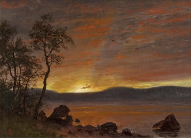 Albert Bierstadt, Sunset on Western Landscape (Lake Tahoe)