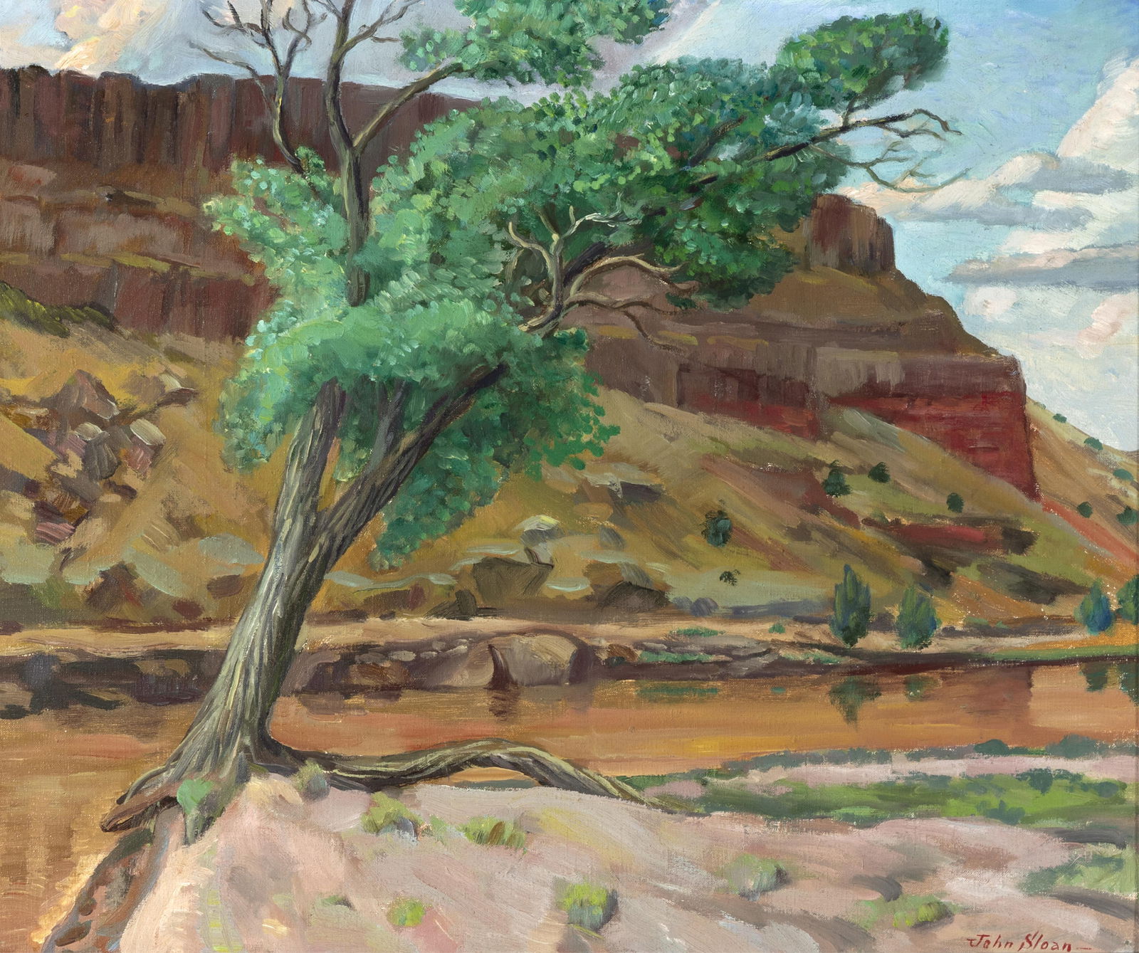 John Sloan, Tree by Yellow Chama: John Sloan1871 - 1951Tree by Yellow Chamaoil on canvassigned lower right: John Sloaninscribed verso: TREE [ ] Sloan20 x 24 in. (50.8 x 61 cm.), frame: 26 1/4 x 30 x 2 1/4 in. (66.7 x 76.2 x 5.7 cm.) <