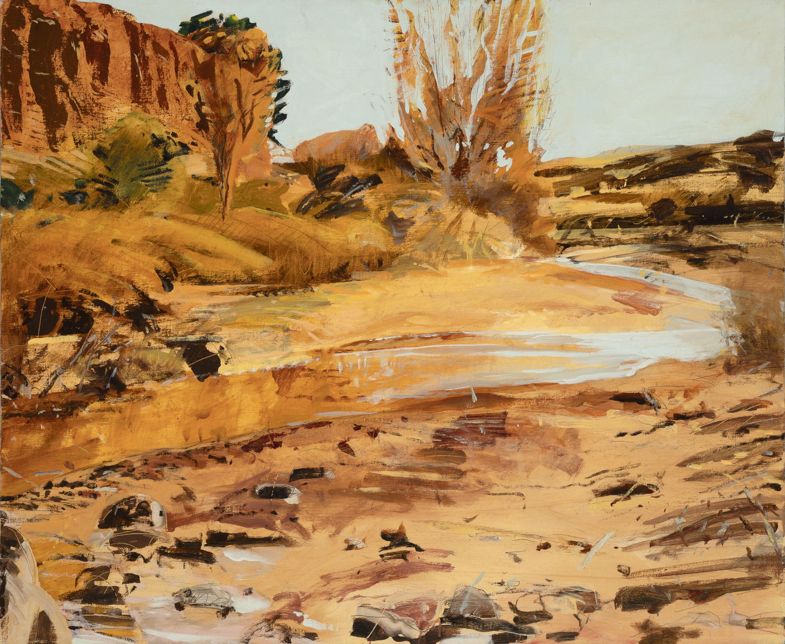 Forrest Moses, Desert Water at Abiquiu #1: Forrest Moses1934 - 2021Desert Water at Abiquiu #1oil on lineninscribed verso: #7801 40x48 "DESERT WATER AT ABIQUIU #1" ForrEST MOSES MOSES40 x 48 x 1 1/8 in. (101.6 x 121.9 x 2.9 cm.) Private C