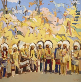 Gary Ernest Smith, Untitled (Chiefs with Flying Horses), 1982