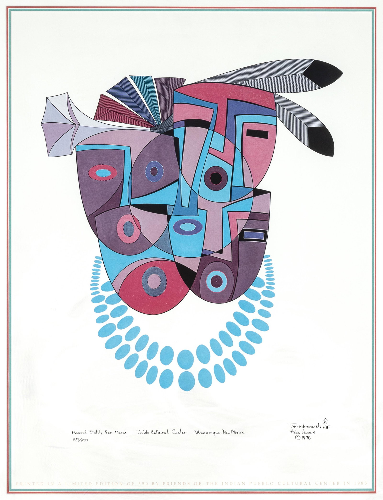 Helen [Tsa-Sah-Wee-Eh] Hardin, Untitled (Proposed Sketch for a Mural at Pueblo Cultural Center), (1 of 3)