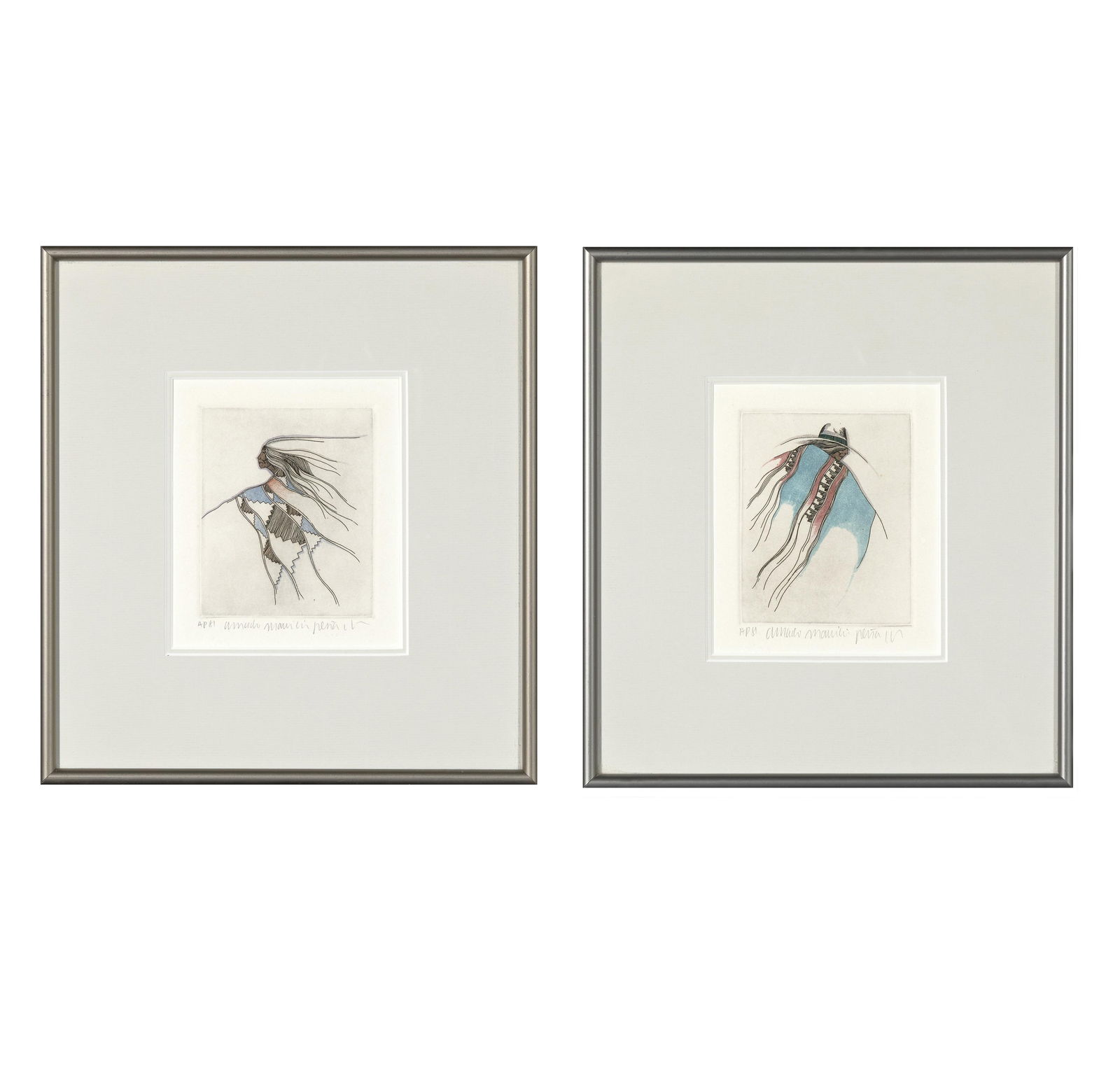 Amado Maurillo Peña Jr., Pair of Etchings: Mujeres Y Hombres (from Suite of Six), 1981 (1 of 9)