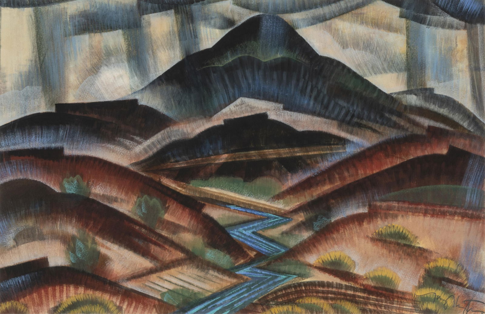 Tony Abeyta, Untitled (River Valley): Tony AbeytaDiné (Navajo), b. 1965Untitled (River Valley)acrylic on papersigned lower right: Tony Abeyta14 3/4 x 22 3/4 in. (37.5 x 57.8 cm.), frame: 27 1/2 x 35 1/2 x 1 in. (69.9 x 90.2 x 2.5 cm.)