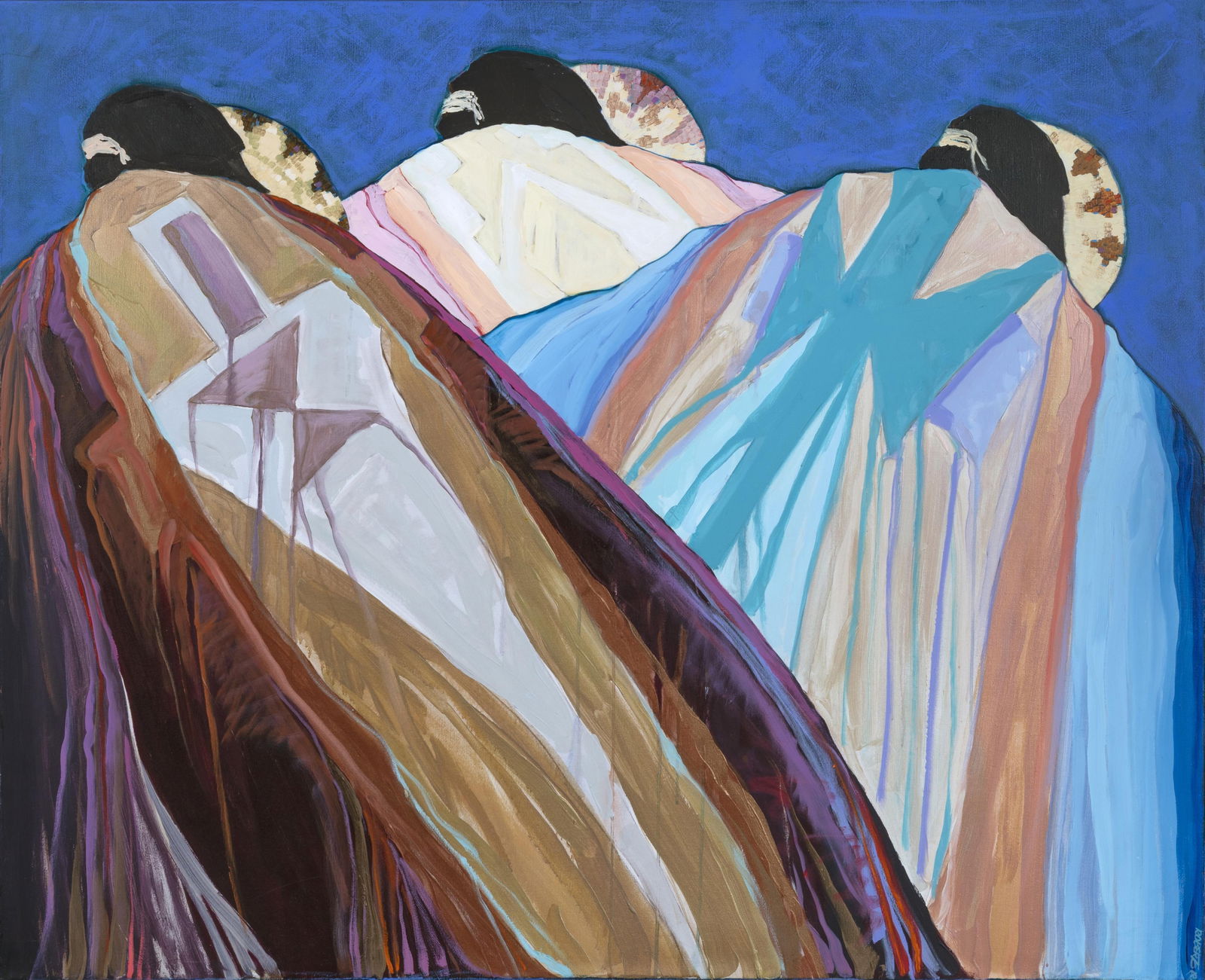 Dolona Roberts, Three Women: Dolona Robertsb. 1936Three Womenacrylic on canvassigned lower right: ROBERTSinscribed verso: #3624 / Three Women / acrylic / 48 x 5848 x 58 in. (121.9 x 147.3 cm.) Private Collection, Ariz