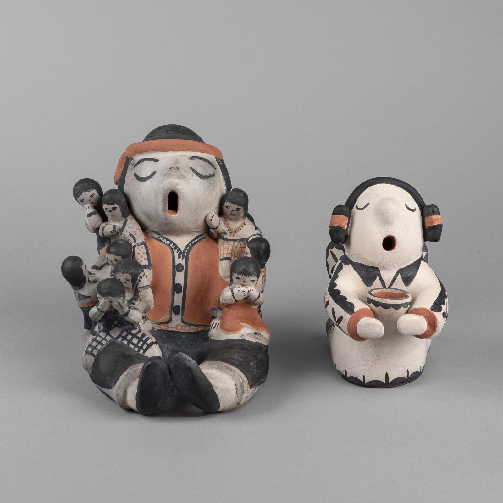 Mary [Tsiranitsia] Martin et al, Two Polychrome Pottery Figurines: Storyteller, 1983 + Praying (1 of 8)