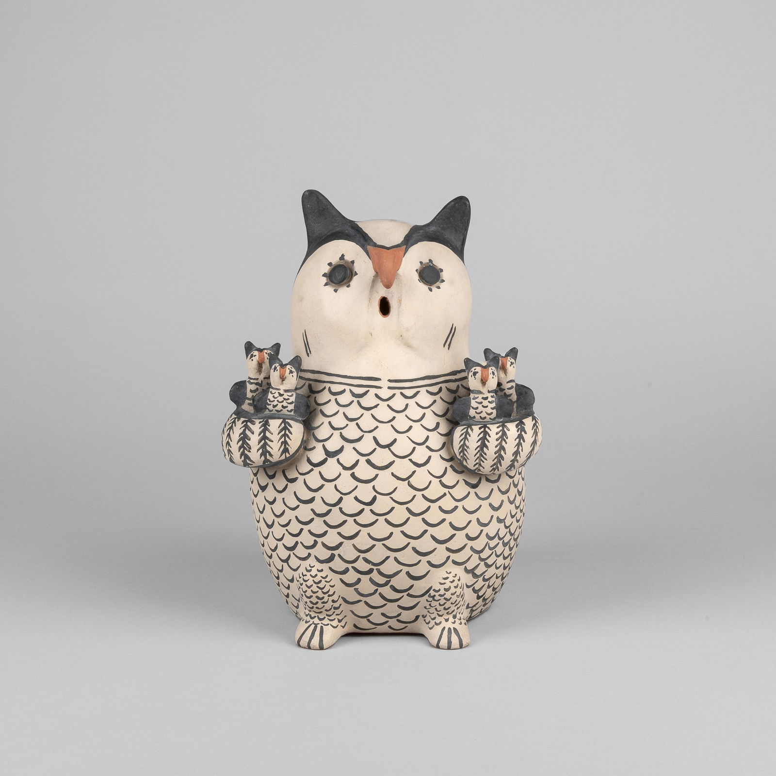 Seferina Ortiz, Polychrome Owl Storyteller with Four Children (1 of 4)