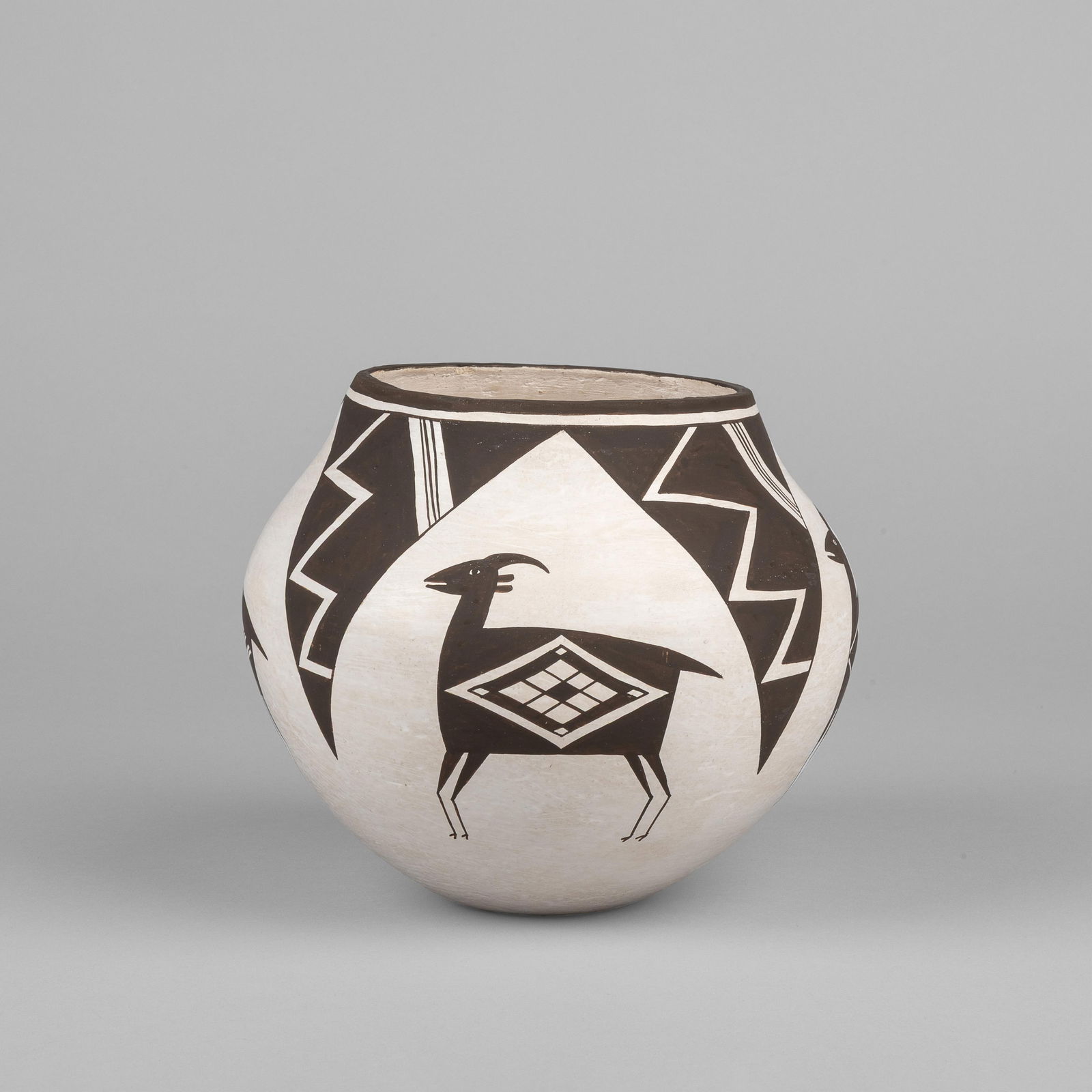 Lucy M. Lewis, Black on White Pictorial Jar, ca. 1965 (1 of 3)