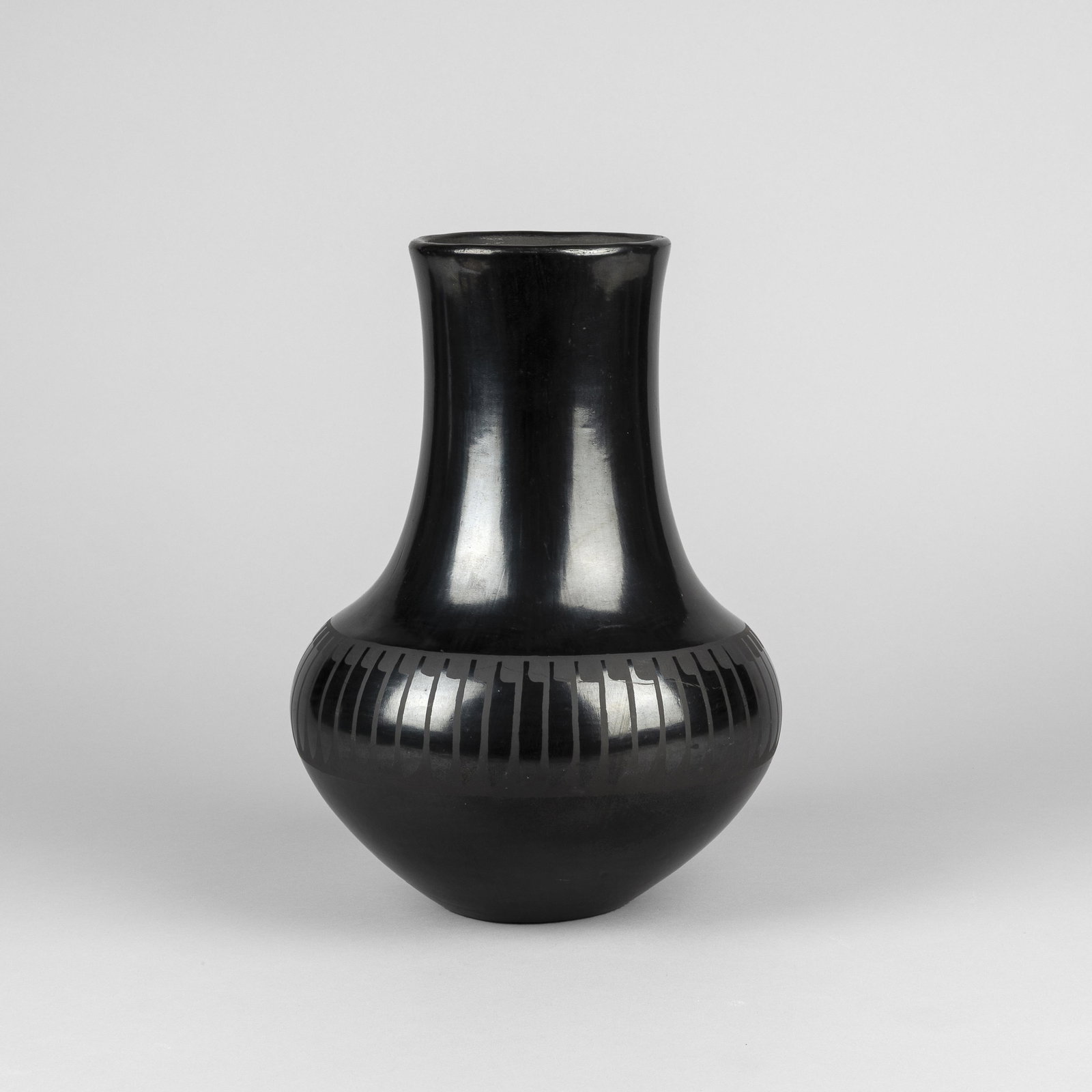 Maria + Santana Martinez, Blackware Vase with Feather Design, ca. 1950 (1 of 3)