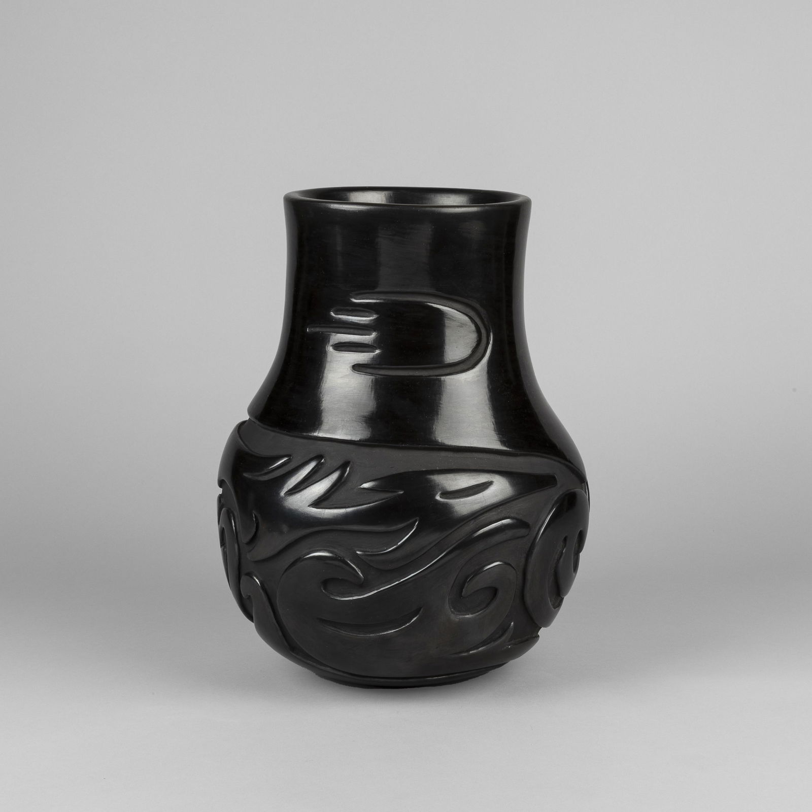 Billy Cain, Carved Blackware Jar with Avanyu + Bear Paw Designs (1 of 3)