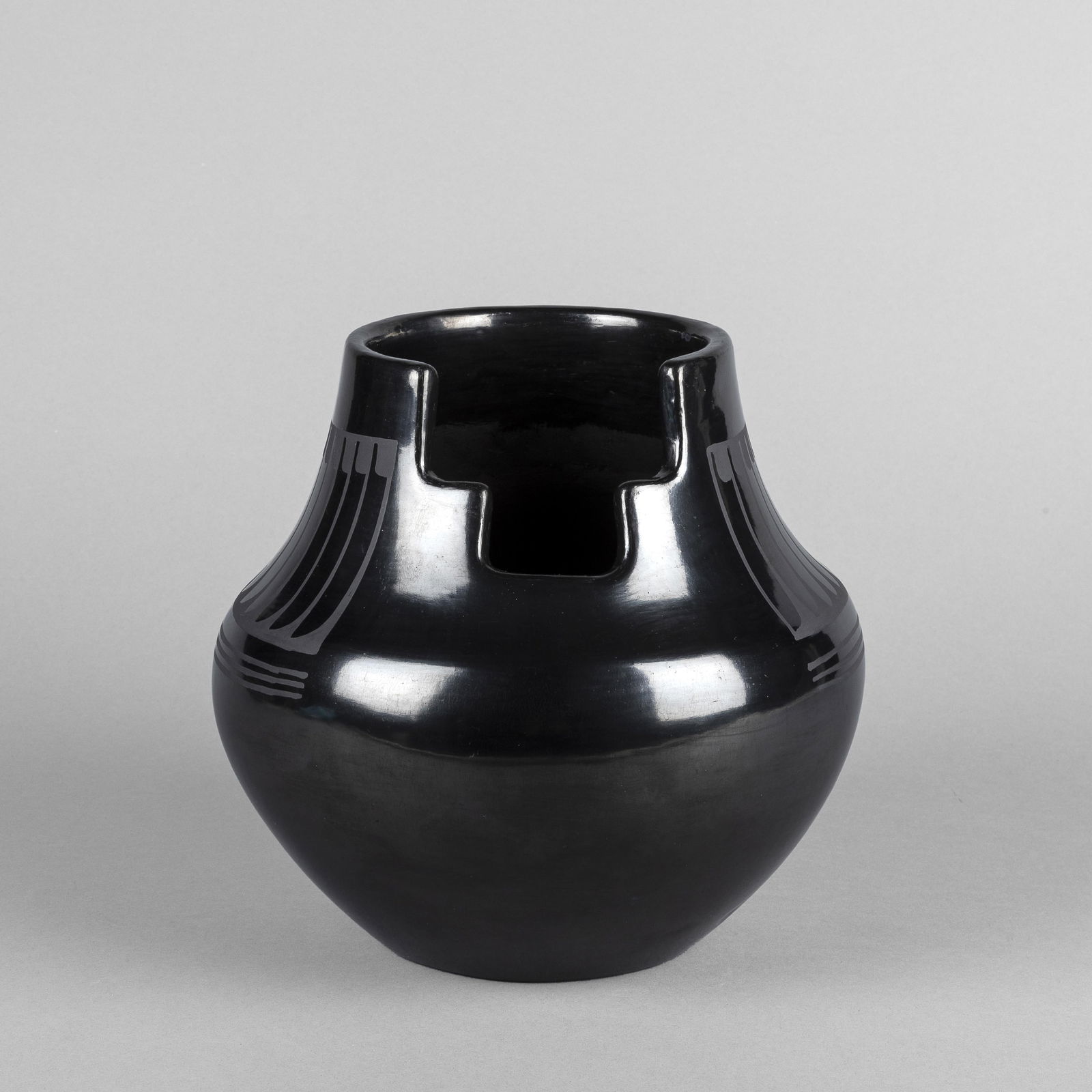 Anita Martinez, Stepped Blackware Vase with Feather Designs, ca. 1980 (1 of 4)