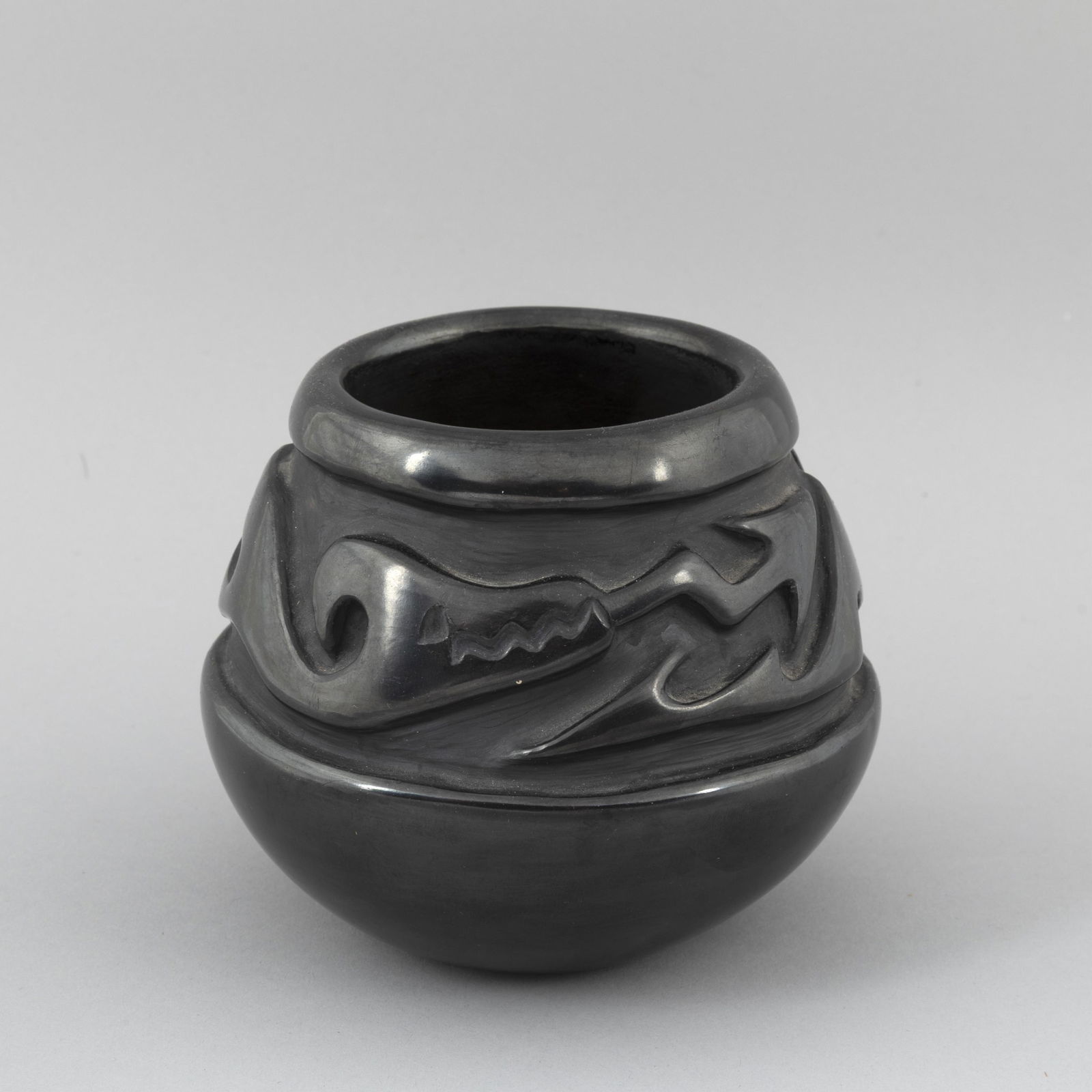 Margaret Tafoya, Carved Blackware Jar with Avanyu Design (1 of 3)
