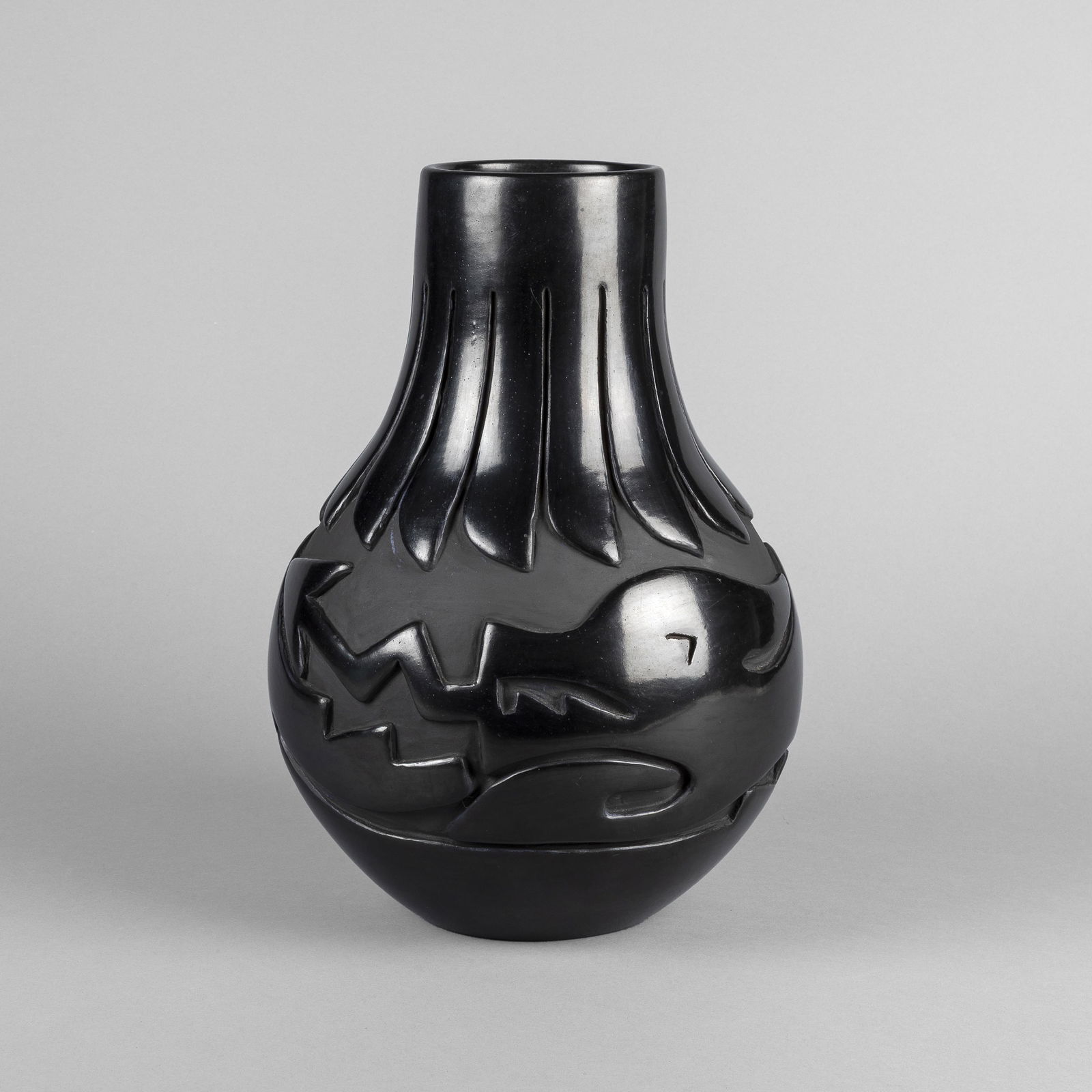Mida Tafoya, Blackware Vase with Carved Avanyu, ca. 1985 (1 of 3)