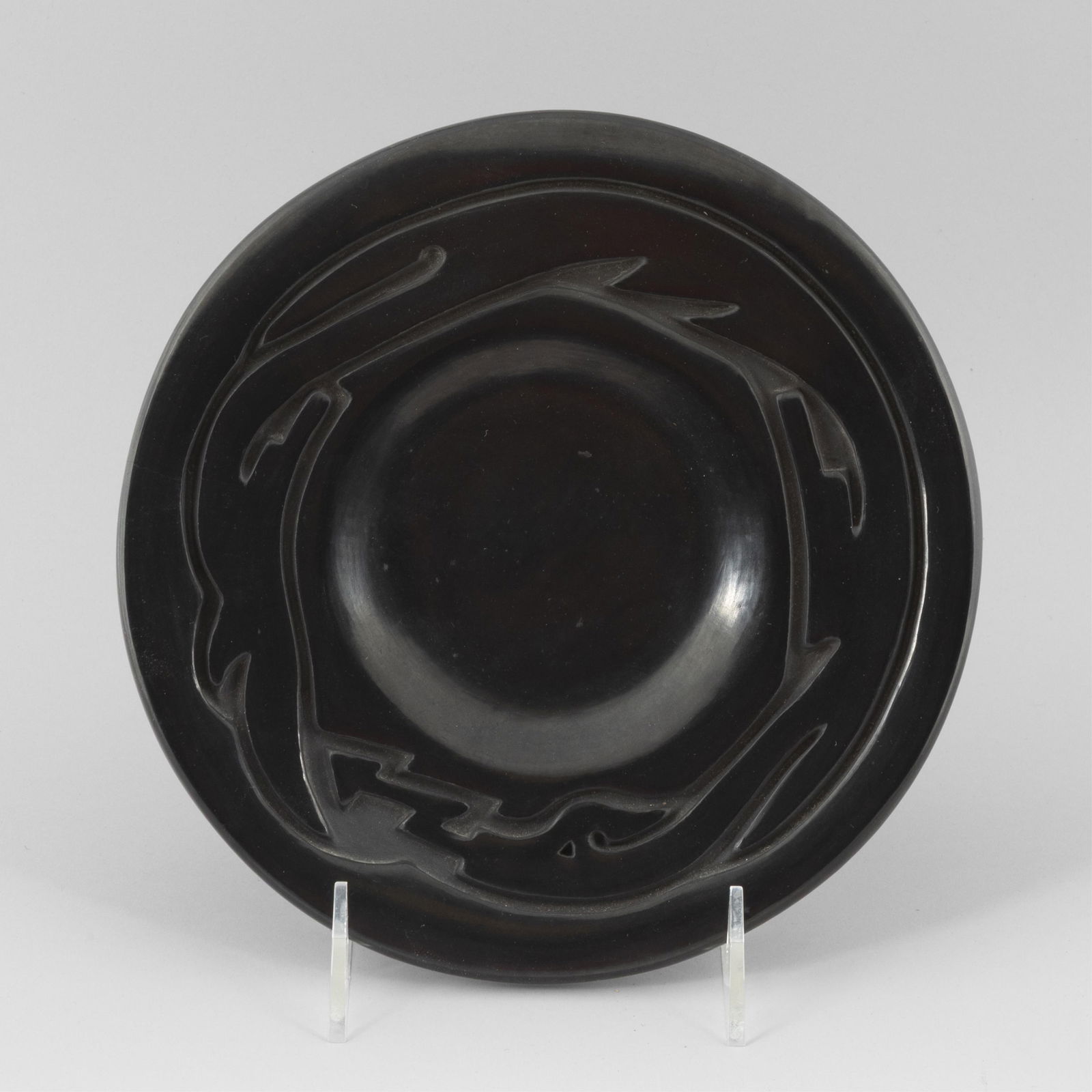 Toni Roller, Blackware Plate with Carved Avanyu Design, 1981 (1 of 3)