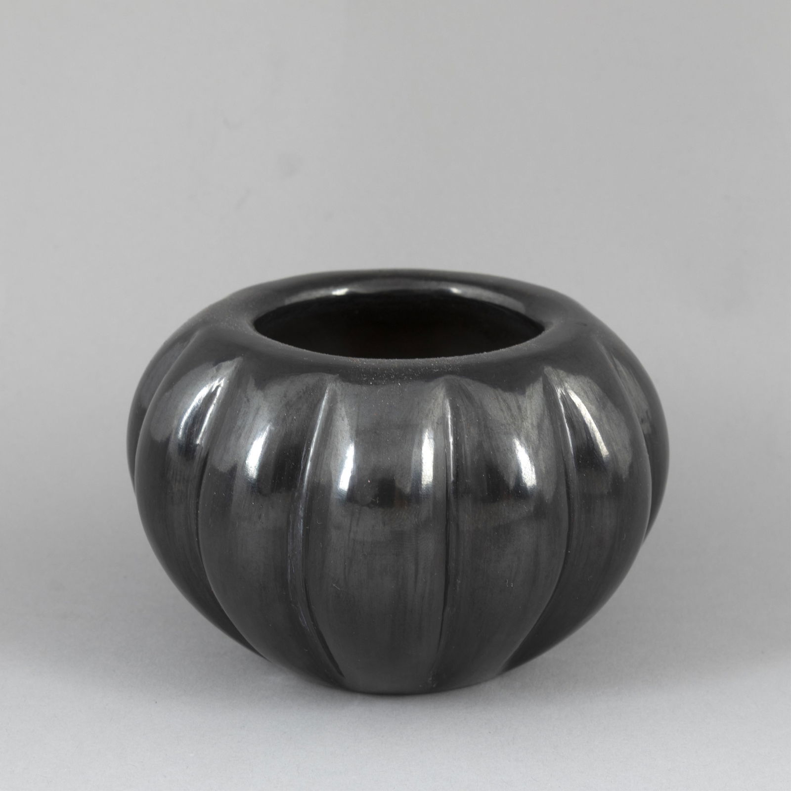 Shirley [Cactus Blossom] Tafoya, Blackware Melon Bowl, 1976 (1 of 3)