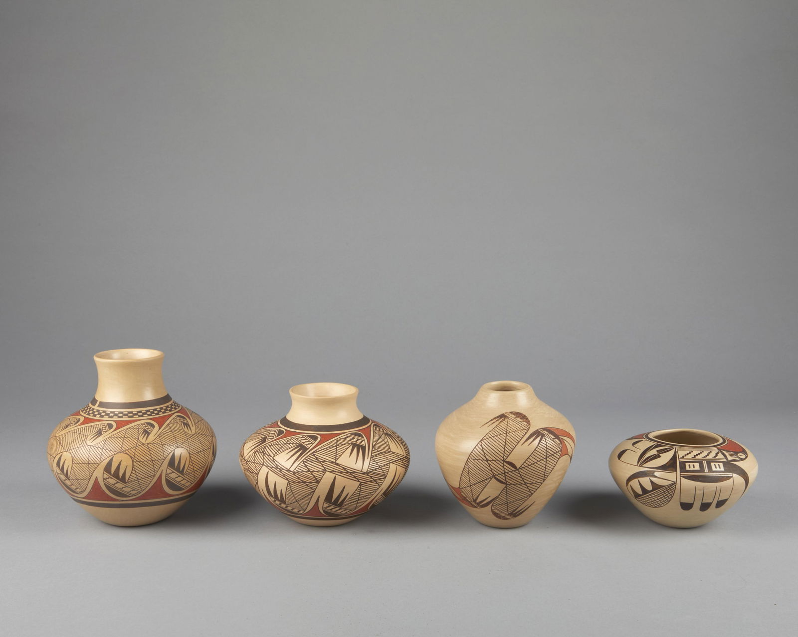 Elton Nampeyo et al, Group of Four Polychrome Pots (1 of 2)